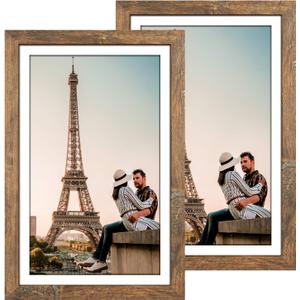 Capcillin 11x17 Picture Frame Wood Pattern Rustic Brown Poster Frame Set of 2, Wall Mounting,Plexiglass,Great for Prints, Mural,and Art(CP001-MD11x17BR)