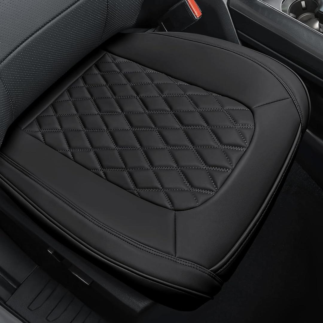 2PCS Car Seat Covers Bottom Luxury Leather Front Seat Cover Bottom Car Driving Passenger Seats Full Wraped, Non-Slip Protector Cushions for Large Picks, SUVs, Vans (D1-Black)