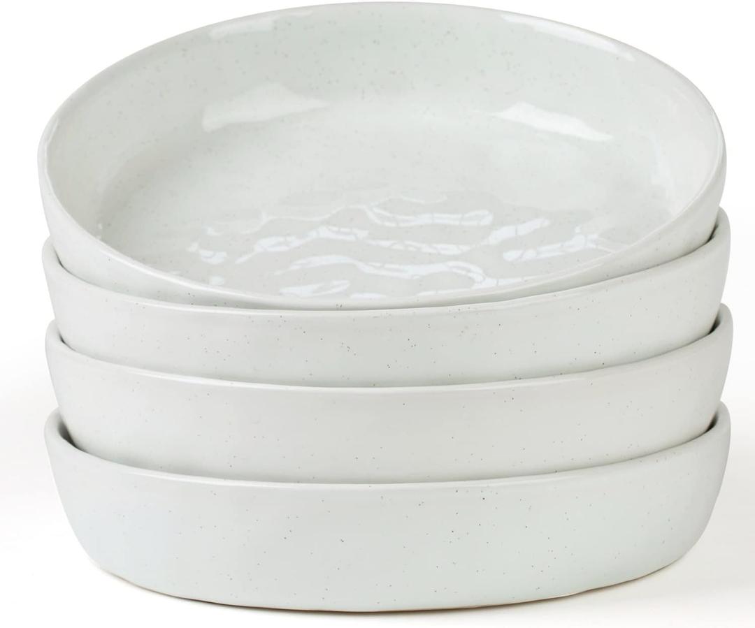 famiware Mars 4 Pieces Pasta Bowls Set, 8.5 inch Salad Bowls, Large Capacity, Bowl Sets with Brown Speckled, Microwave & Dishwasher Safe, White