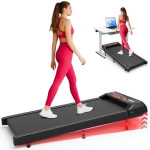 2.5HP Walking Mat with Incline pad,Under Desk Treadmill, Walking Running Pad with Remote, 3 in 1 Low Noise Small Mini Portable Treadmill with Led Screen, Compact Treadmills for Home, 265lbs Capacity (Black.Red)