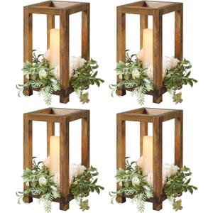 4 Pcs Wooden Lanterns Wedding Centerpiece for Tables, Farmhouse Candle Lantern, Perfect Centerpiece Table Decorations, Candle Holder Decorative for Wedding Party, Table Valentine Decor