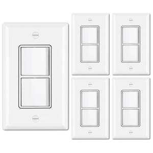 BESTTEN 5 Pack Double Light Switch, Single Pole, Combination Decorator Interrupters, 15A 120V, in-Wall On/ Off Switch, Dual Paddle Rockers, Wallplate Included, UL Listed, White