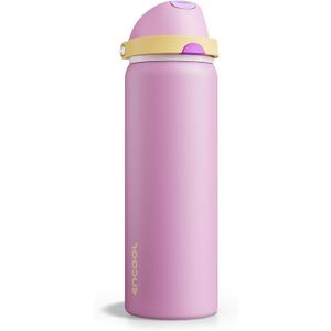 Insulated Water Bottle with Straw - Encool Stainless Steel Water Bottle with Push Button Lid, Leak-Proof & BPA-Free, Keeps Cold for 24 Hours for Sports, Travel, Gym (32 oz, Light Orchid-Fuchsia)