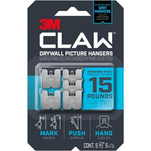 3M CLAW 15 lb. Drywall Picture Hanger with Spot Markers, Heavyweight Hanging Solution for Room Decor and Office Decor, Including Mirrors or Large Art  5 Pack