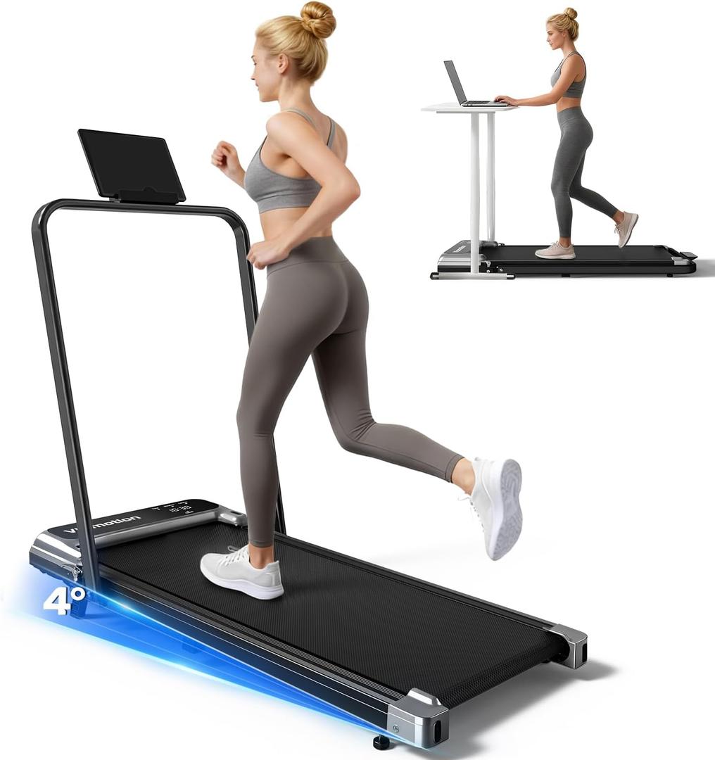 Walking Pad Treadmill with Handle Bar and Adjustable Incline, Compact Portable Treadmills for Home Office, 2.5HP Quiet Anti-Slip Under Desk Treadmills, 0.6-3.8 MPH Remote Speed Control, 300 LBS