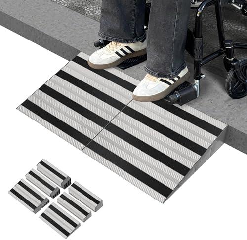 Nuvium 4" Rise Modular Threshold Ramp for Doorways, Stable Wheelchair Ramp for Home Steps, Aluminum Door Ramp and Curb Ramp for Scooters, Power Chairs, Cars, 1100LBS Load Capacity