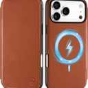 SHIELDON Slim Real Leather Case Wallet for iPhone 17 Pro Max 6.9 Inch 5G 2025 | Wireless Charging | RFID Blocking Card Holder | Folio Magnetic Closure | Shockproof Cover | Retro Brown