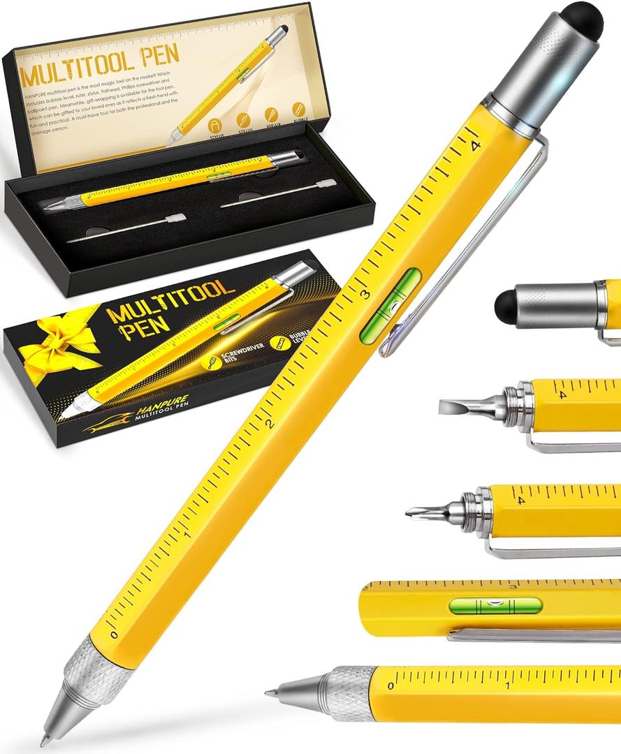 Stocking Stuffers for Men, Gifts for Him, Multitool Pen Christmas Birthday Present, Ideas for Guys Husband Who Have Everything, Tools Cool Gadgets Birthday, White Elephant for Adults Women Dad Grandpa (Yellow)