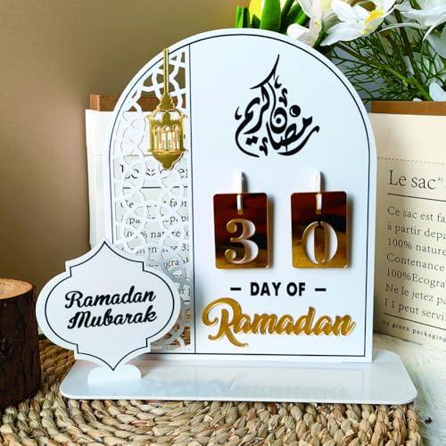 Ramadan Advent Calendar 2026, Eid Mubarak Countdown Calendars Tracker Date for Arabic Muslim Islamic Holiday Table Home Decorations Gift Count Down Calendar (Acrylic White)