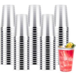 Goodluck 100PCS 12oz Silver Plastic Cups for Party, Disposable Silver Cups, Plastic Cocktail Glasses for Wedding Thanksgiving, Christmas, and Parties