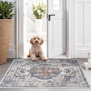 Hallway Washable Runner Rug - 4×8 Kitchen Rugs Entryway Rug Runner Vintage Soft Floor Mat Non Slip Indoor Farmhouse Carpet for Bathroom Living Room Bedroom 4×8