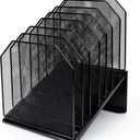 SUMMORO Inclined File Organizer for Desk, 7 Section Vertical File Folder Holder Office Desk Organizer Metal Rack File Wire Mesh Desktop Document Sorter for Office School Classroom Home (Black)