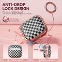Inesore with Safety Lock for AirPods 4 Case,Clear Floral Cute AirPod 4th Generation Case for Women Girly with Cleaner Kit and Keychain- Gold Checkerboard