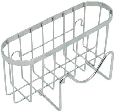 Sponge Holder for Kitchen Sink with Suction Cups & Adhesive Hook, Stainless Steel Kitchen Sink Organizer for Sponge, Brush, Stopper and Scraper (Silver)