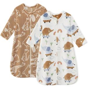Fleece Baby Sleep Sack 6-12 Months Long Sleeve 2.0 Tog Baby Wearable Blanket with 2-Way Zipper Warm Sleeping Sack for Toddler Infant Newborn - Medium Brown & White Elephant