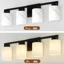 4-Light Bathroom Light Fixtures, Modern Vanity Lights, Black Metal Wall Lamp with White Marble Glass for Bathroom, Mirror, Living Room, Bedroom, Cabinet, Porch, Hallway, E26 Base