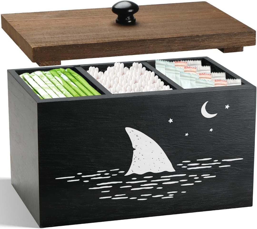 Tampon Holder for Bathroom,Black Feminine Product Organizer,Girl Stuff Box for Bathroom,Pad and Tampon Organizer for Bathroom,Pad Holder for Bathroom,Shark Week Bathroom Organizer,Bathroom Accessories