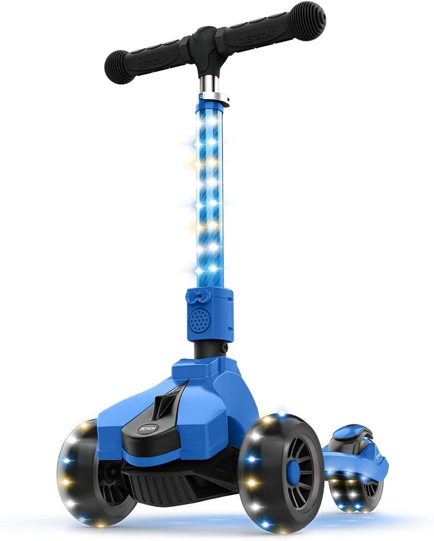 Jetson Saturn Folding 3-Wheel Kick Scooter with Light-Up Stem & Deck, Lean-to-Steer Design with Sturdy Wide Deck & Adjustable Height, for Kids 3 & Up
