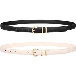 Women Skinny Belt for Jeans Fashion Ladies Leather Belt with Gold Buckle for Dress Pants
