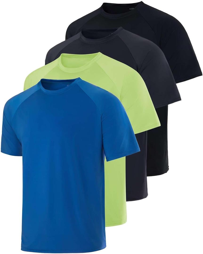 Real Essentials 4 Pack: Mens Short Sleeve Rash Guard Shirt Quick Dry UPF 50+ Sun Protection Swim  (Medium)