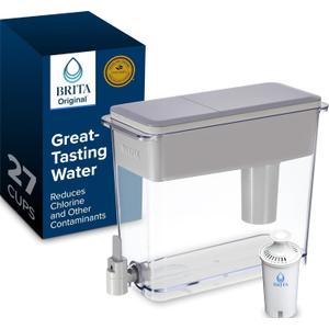 Brita Extra-Large 27-Cup Water Filter Dispenser with Standard Filter, WQA NSF/ANSI Certified, Removes Chlorine Taste & Odor, Reduces Zinc Copper & Mercury, BPA-Free, 1 Filter Included, Lasts 2 Months