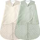 Newborn Sleep Sack Baby Swaddle,0-12 Months,3-Way Adjustable Wearable Blanket,Swaddling Sleeping Bag (Beige & Grass green, 3-6 Months)