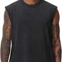 Mens Workout Tank Tops Sleeveless Tee Shirts Men Muscle Shirt Gym Acid Wash T Shirts Running Beach Loose Fit Tee (XL)