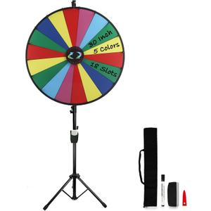 iElyiEsy 30" Prize Wheel with Folding Tripod Floor Stand Height Adjustable 18 Slots Spin Wheel for Prizes with Dry Erase Markers & Eraser for Carnival Trade Show (30 Inch)