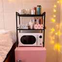 Geetery Expandable 2 Tier Mini Fridge Stand with Storage for Dorm Microwave Stand Over Mini Fridge Storage Shelf 15"-26" Kitchen Countertop Organizer with 6 Hooks College Rooms Kitchen, 30.71 inches