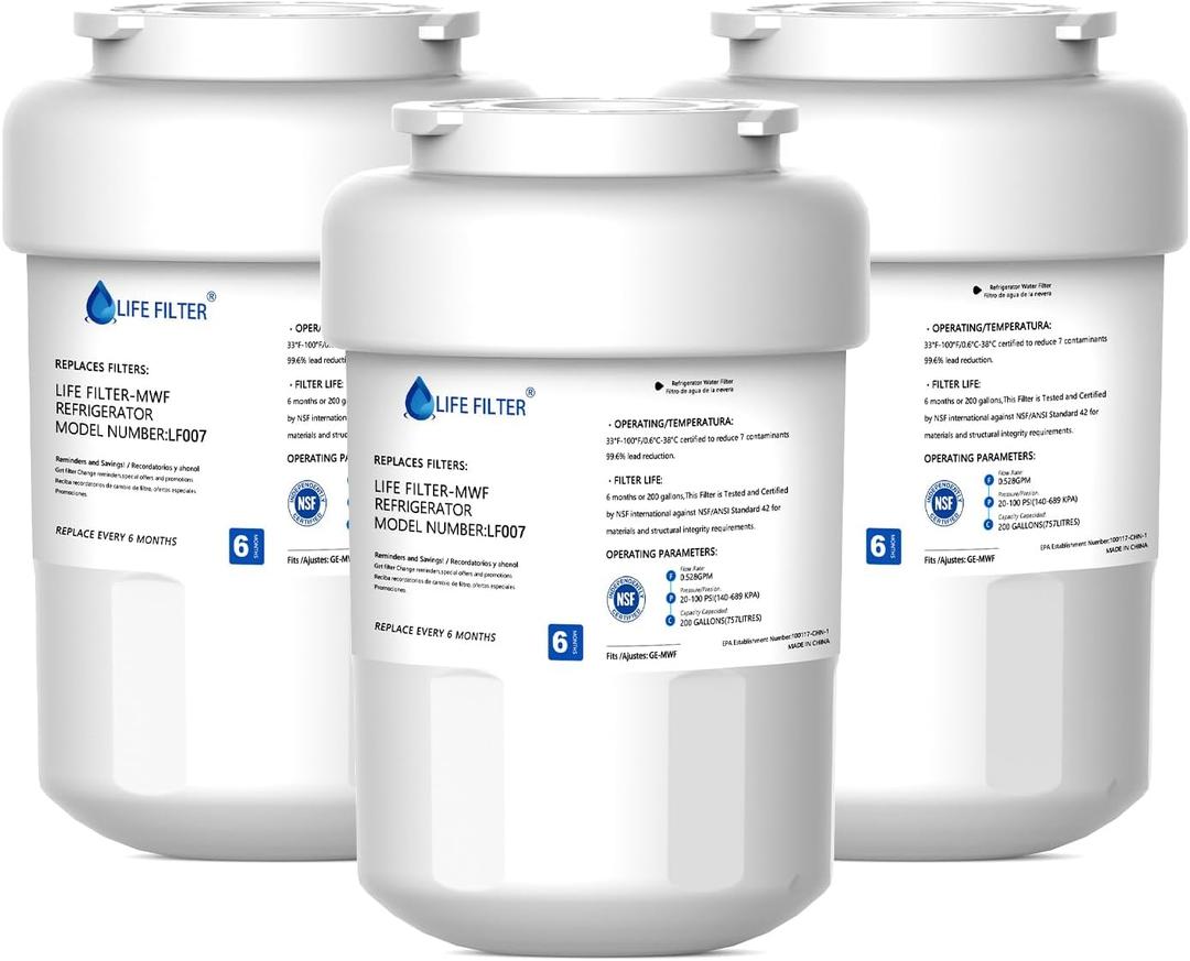 Lifefilter Replacement for MWF Refrigerator Water Filters, MWFP, HDX FMG-1, MWFA, GWF, WFC1201, RWF1060, 197D6321P006, 9991, 3 Pack Lifefilter Replacement for MWF Refrigerator Water Filters, MWFP, HDX FMG-1, MWFA, GWF, WFC1201, RWF1060, 197D6321P006, 9991, 3 Pack