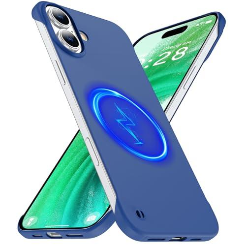 GRECAZO Magnetic Slim Case Fit for iPhone 17 Phone Case 6.3"(2025) Ultra-Thin Lightweight Durable Frameless Matte Hard for MagSafe Cover Case with Pull Ring Shockproof Non Slip Rope-Blue