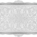 Alisveristime Ottoman Turkish Zamak Serving Tray with Traditional Motifs, Ideal for Coffee and Tea - Six Person Tray (14.5 x 9.85 in) (Silver)