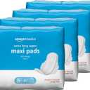 Amazon Basics Thick Maxi Pads with Flexi-Wings for Periods, Extra Long Length, Super Absorbency, Unscented, Size 3, 104 Count (4 Packs of 26) (Previously Solimo)