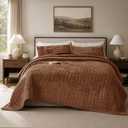 COCOPLOCEUS Quilt Set Queen Size 90x98 Luxurious Velvet Bedding Sets with 2 Pillow Shams 20x26 3 Pieces Ultra Soft Quilted Bedspread Coverlet Comforter for All Season,Caramel