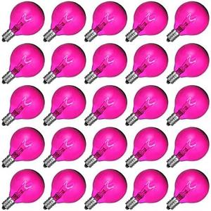 24 Pack Globe Pink Light Bulbs, G50 Incandescent Light Bulbs for Valentine's Day String Lights, E17/C9 Intermedia Base, 7 Watts