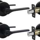 Door Handles Exterior, Keyed Entry Lever and Single Cylinder Deadbolt Combo Pack, Doorknob with Lock and Key, Round Entry Door Locksets Front Door, Matte Black (All Keyed Alike) 2Pack