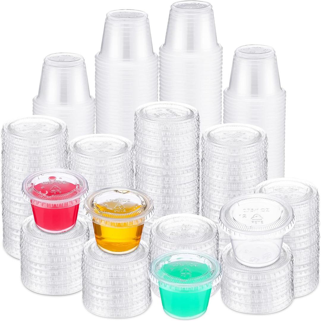 Macarrie 1000 Pieces 1 oz Containers with Lids 1 oz Portion Condiment Cups Disposable Souffle Cups Sauce Cup Salad Container Plastic Food Cup for Restaurant Picnic Birthday Wedding Outdoor Party