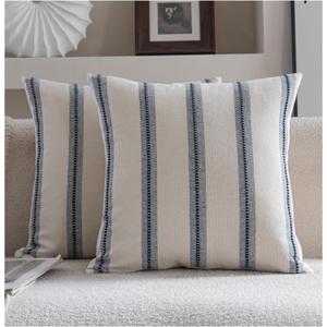 Cethom Boho Throw Pillow Covers 18x18 Set of 2, Navy Blue Striped Decorative Pillow Cases for Couch Chair Bed, Textured Farmhouse Modern Accent Cushion Covers for Living Room Bedroom Sofa Home Decor