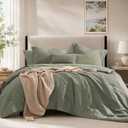 Geniospin Olive Green Queen Comforter Set - 7 Pieces Comforter Queen Size, Solid Bedding Set for All Season, Textured Bed in a Bag with Sheets 