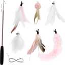 SONGWAY Interactive Cat Feather Toy Set - Retractable Teaser Wand with 6 Pcs Feather Refills with Bell, Cat Wand Toys for Indoor Cats Kittens Play Chase Exercise, Light Pink