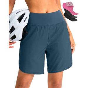 Women's Mountain Bike Shorts 4D Padded Cycling Shorts with Zipper Pockets High Waist Biking Riding Cycle Shorts (Medium, Blue Grey)