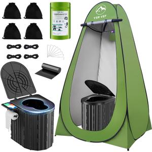 Camping Toilet with Pop-Up Privacy Tent and Liquid Waste Gel, Portable Toilet for Camping with Large Tent, Ergonomic Potty Provides Enhanced Comfort, Suitable for All Ages