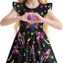 Girls Pop Singer Daily Dress School Outfits for 3-10 Years (7-8 Years, Black)