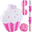 Sosation 15.7" Cupcake Piata for Birthday Party Supplies with Stick, Blindfold and Confetti for Kids Girls Baby Shower Candy Donut Ice Cream Piata Party Supplies Party Decoration Prop(Cute)