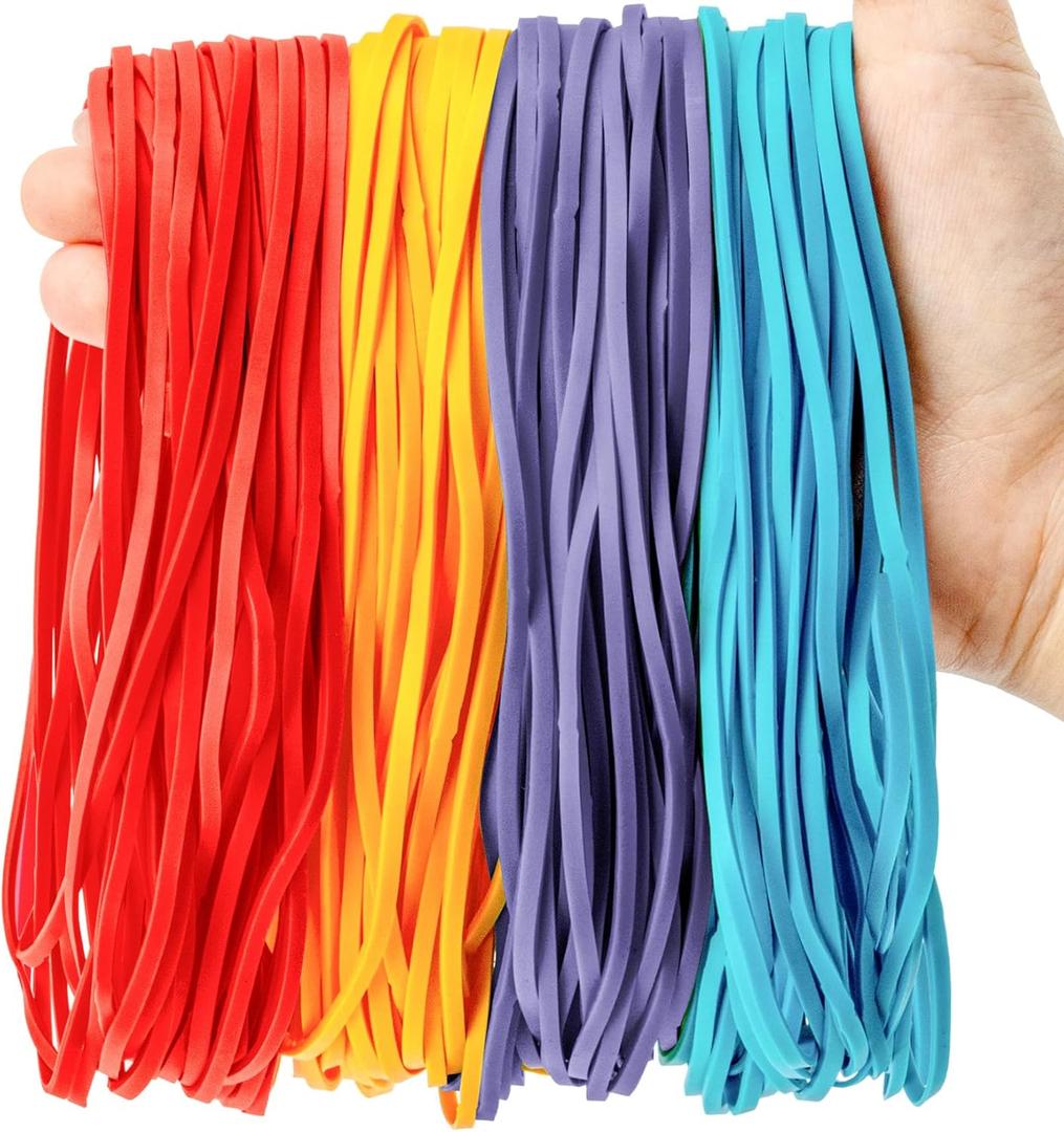 Large Rubber Bands Heavy Duty- Sukh 100PCS 7 Inches Extra Large Rubber Bands for Home Kitchen Office Huge Size Good Elasticity Jumbo 4 Colors, Ideal for Organizing Files, Newspaper, Express Box (Red, Blue, Purple, Yellow)