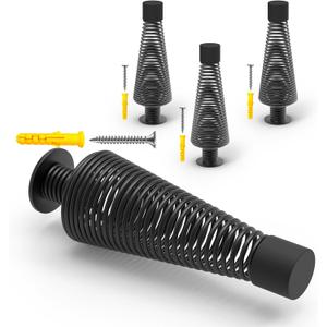 Mousike 4.5" Matte Black Door Stoppers (4 Pack) - Heavy Duty Industrial Spring Stops for Solid Core, Garage, Warehouse, Office & Commercial Doors - Silent, Strong, Shock Absorbing Topes para Puertas