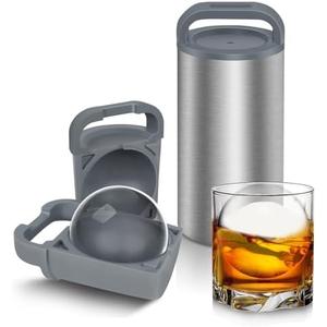 Clear Ice Cube Maker, 2.4" Stainless Steel & Non-BPA Silicone Ice Ball Maker Mold for Whiskey, Cocktails, & Bourbon, Drinks Gifts for Men Woman