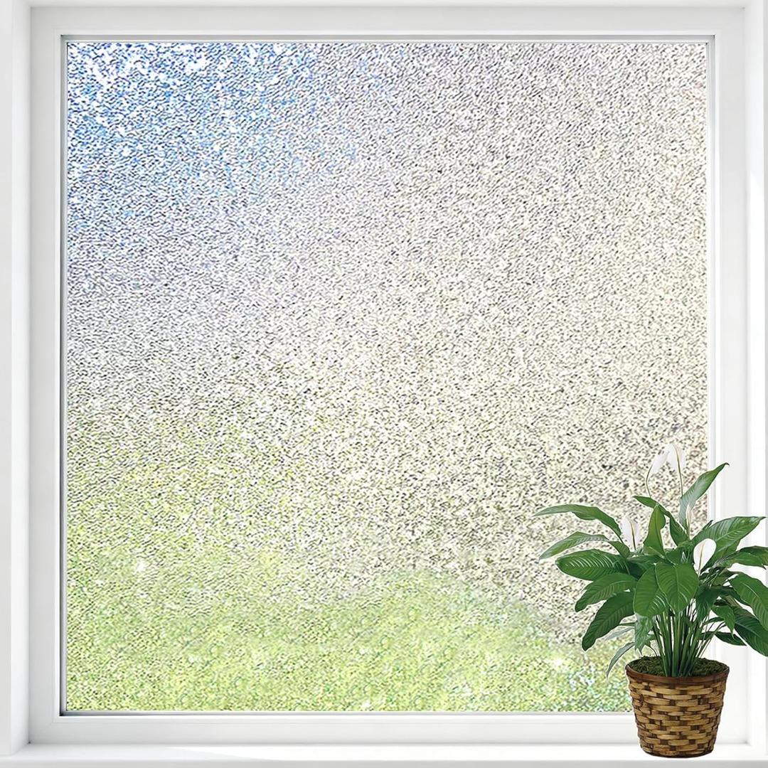 Window Privacy Film, Frosted Stained Glass Window Film, Static Cling Non-Adhesive Heat Control UV Blocking Window Clings Sticker Decorative for Bathroom Home Door 29.5" x 78.7"