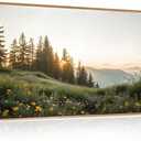 FWIEXA Green Forest Mountain Framed Canvas Wall Art Set, Wildflower Meadow Wall Decor, Floral Pictures Artwork, Nature Sunset Landscape Art Prints for Living Room, Bedroom, Office - Size 20"x40"
