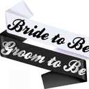 2 Pcs Bride to Be and Groom to Be Sash Bachelorette Sashes for Bridal Shower Wedding Hen Party Decorations White and Black